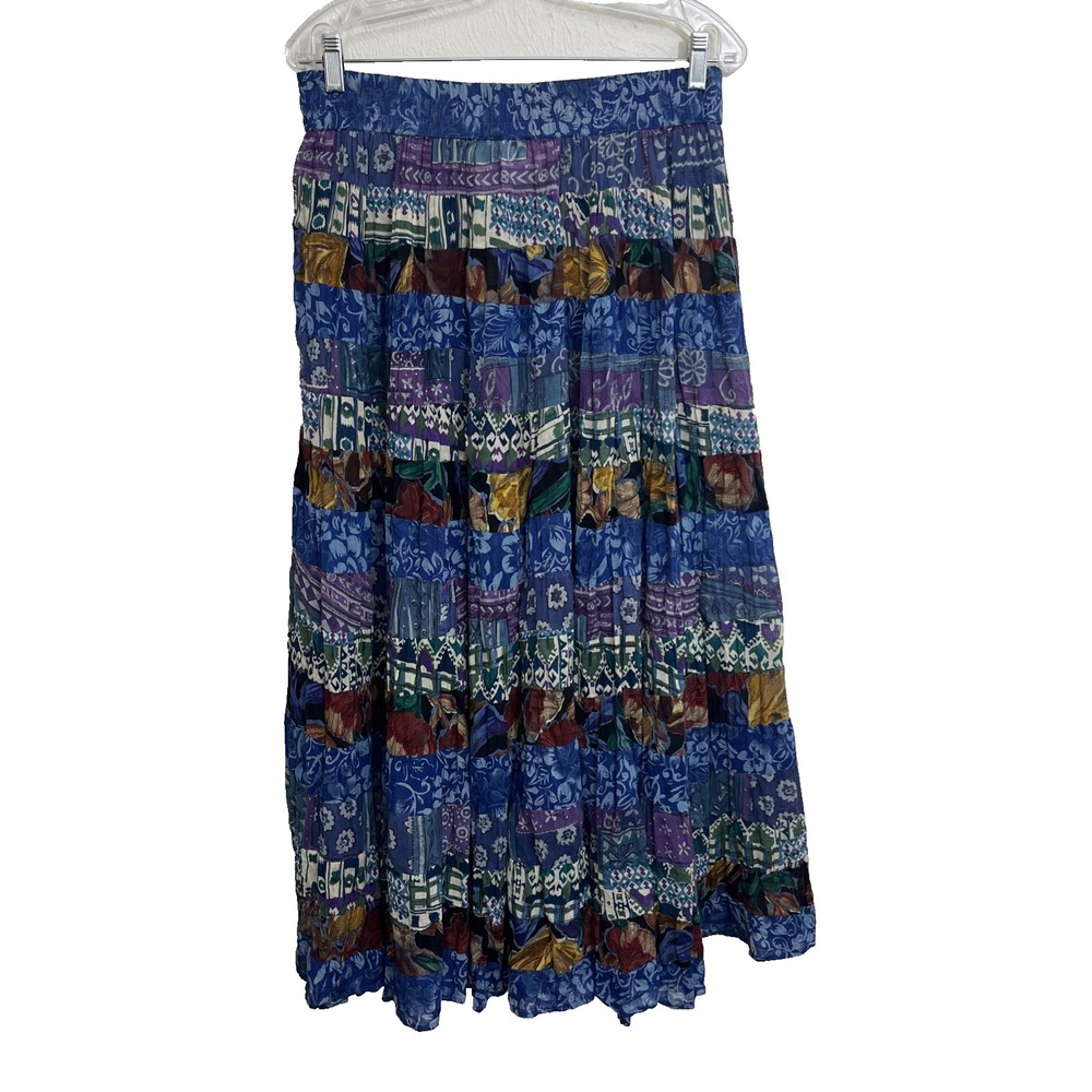Phool Tiered Maxi Skirt Women's Size L Elastic Waist Purple Blue Boho